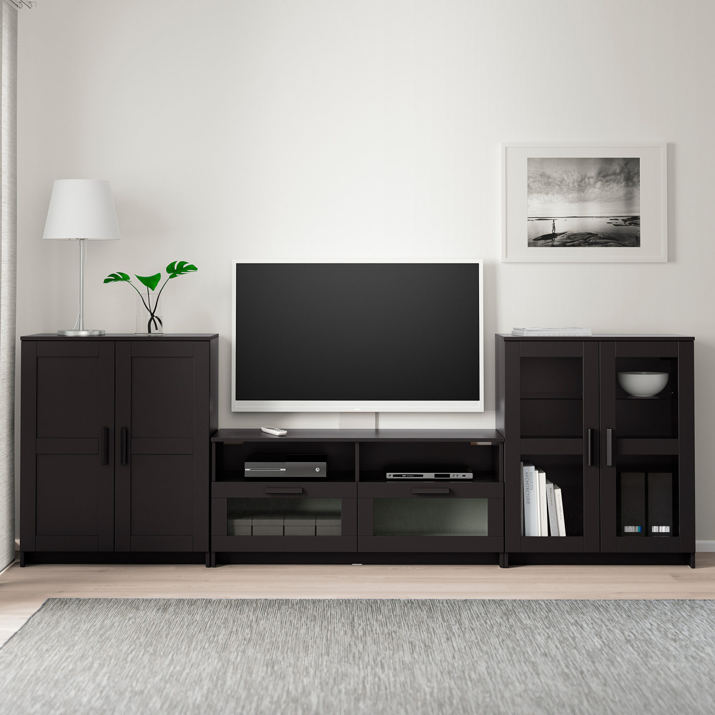 BRIMNES TV storage combination/glass doors black - IKEA