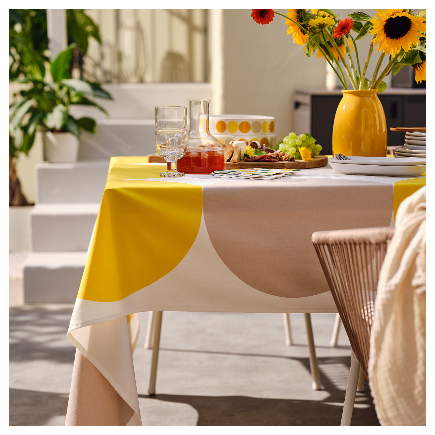 BRÖGGAN tablecloth dot pattern white/yellow - IKEA