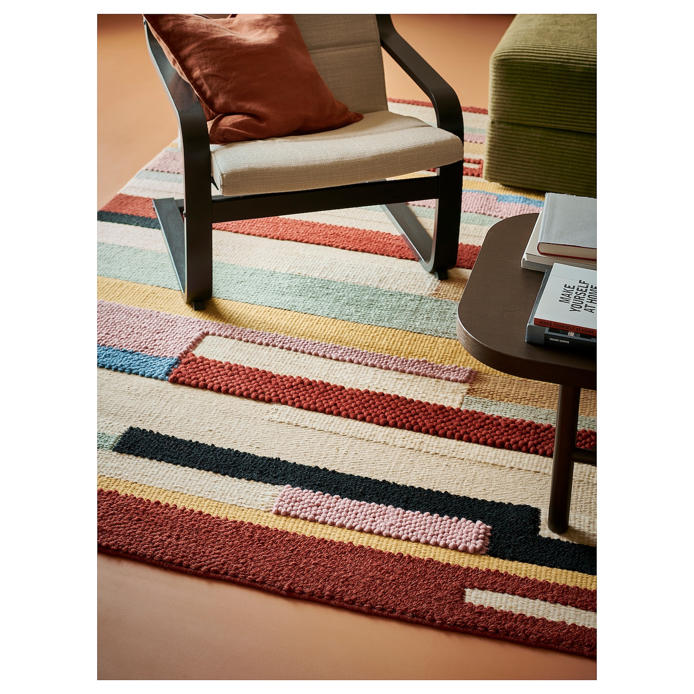 BRÖNDEN rug, low pile handmade multicolour/red - IKEA