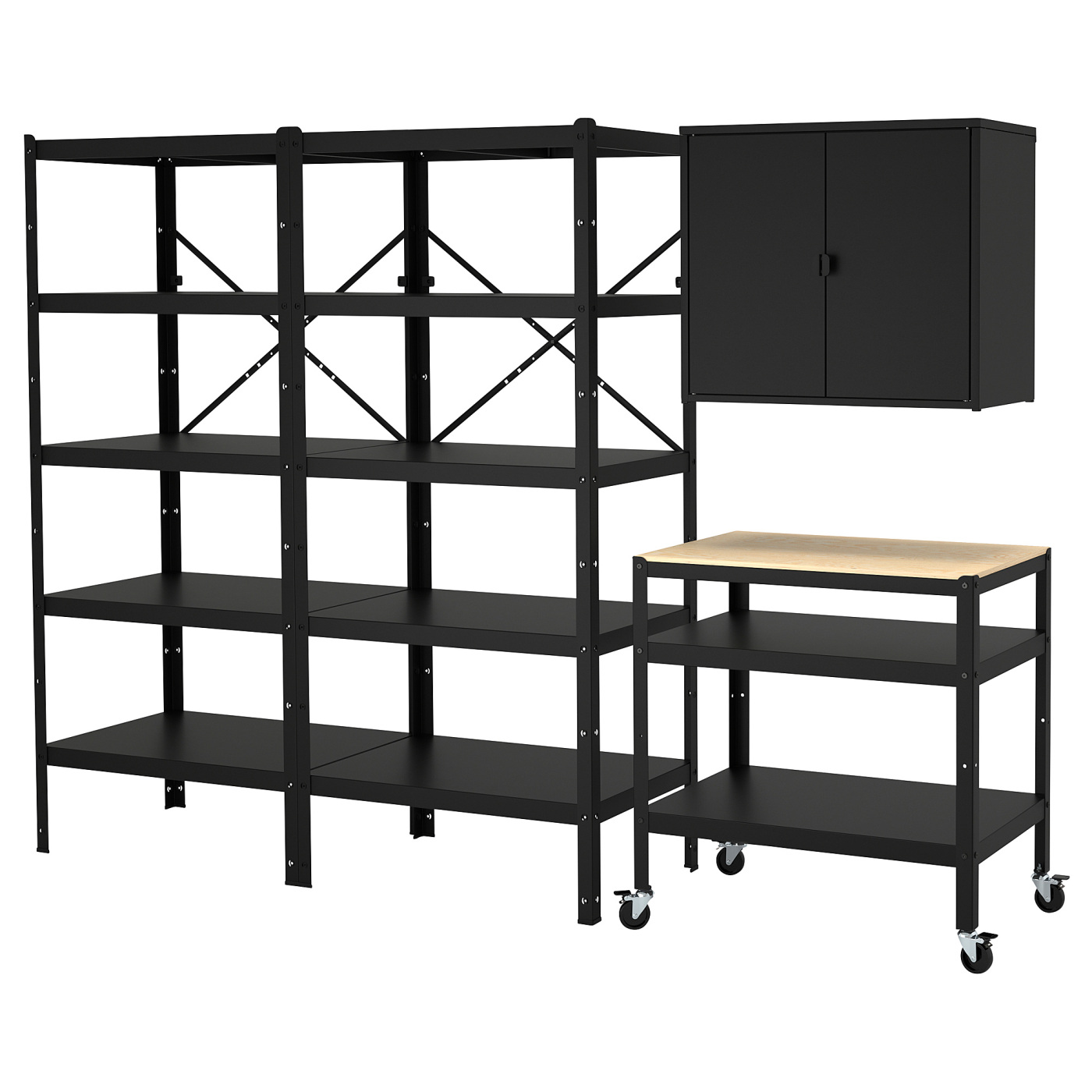BROR storage w shelves/cabinet/trolley black/pine plywood - IKEA