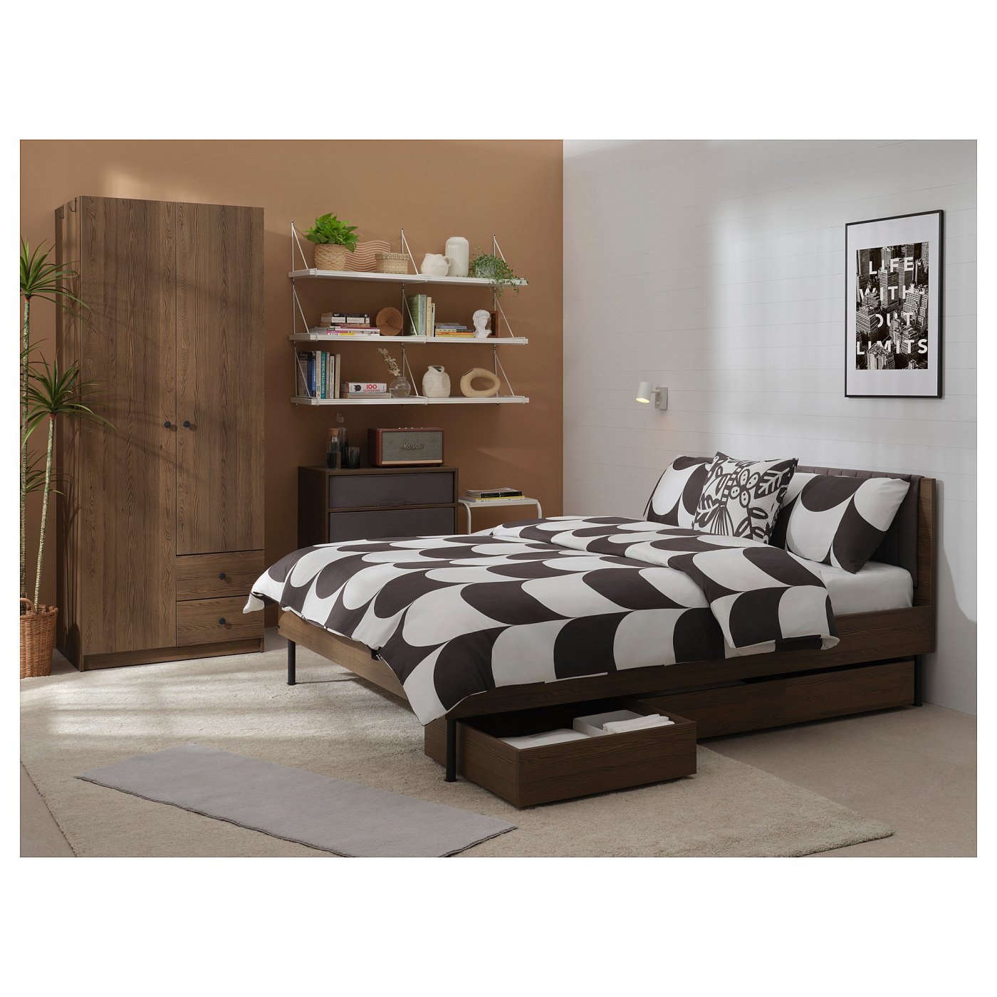 BRUKSVARA bedroom furniture, set of 3 brown/dark grey - IKEA