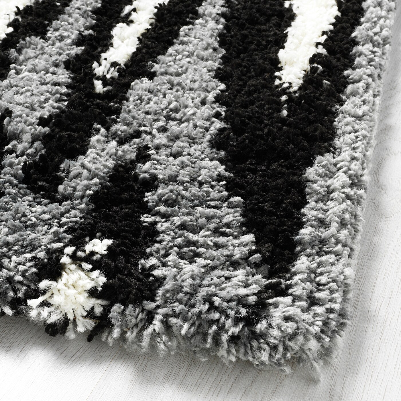 BULLERREMSA rug, high pile black grey/white - IKEA
