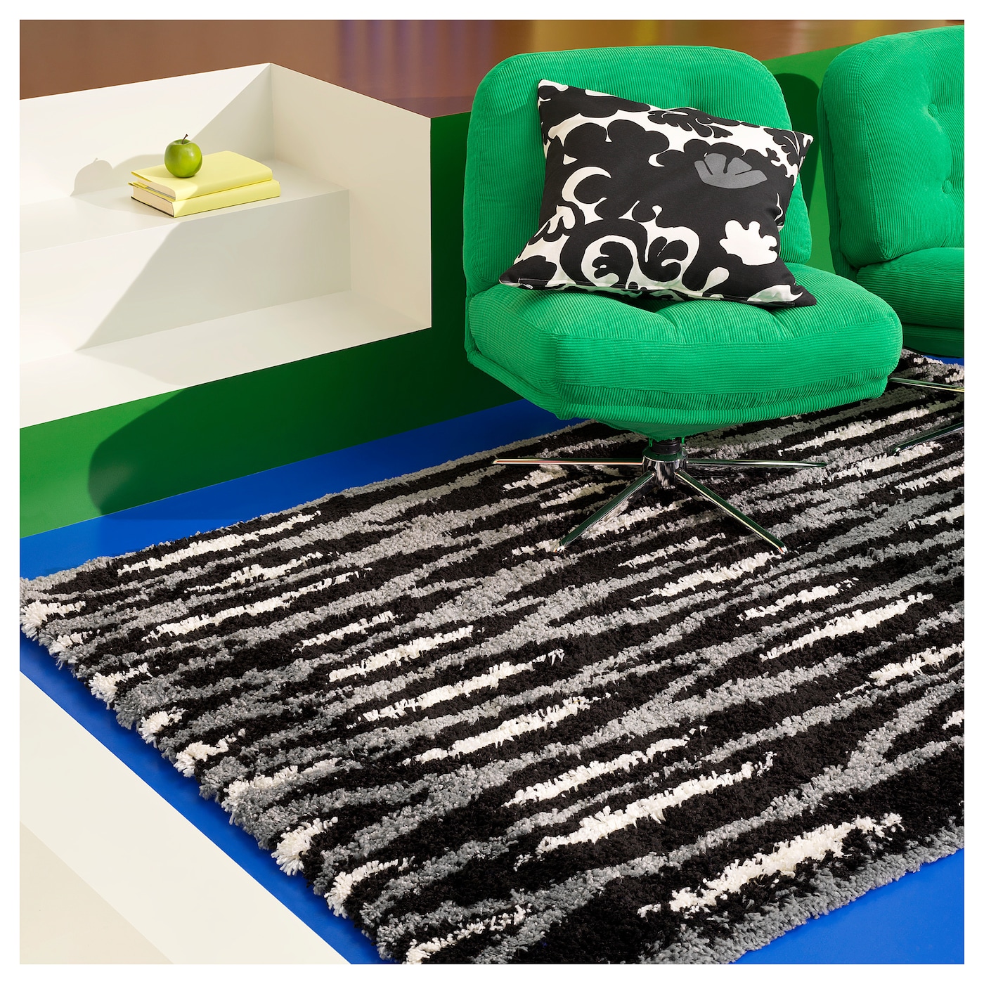 BULLERREMSA ブッレレムサ* 1個 BULLERREMSA rug, high pile black grey/white - IKEA