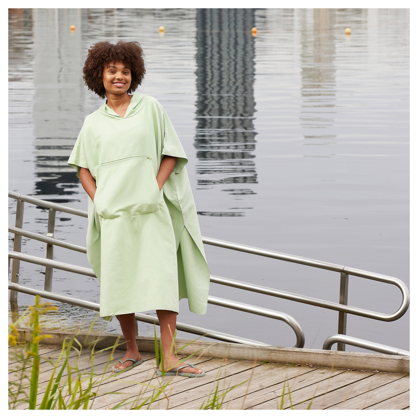 128-2 JNo.1289 ダヤン 巾着? DAJLIEN bath poncho with hood light green - IKEA