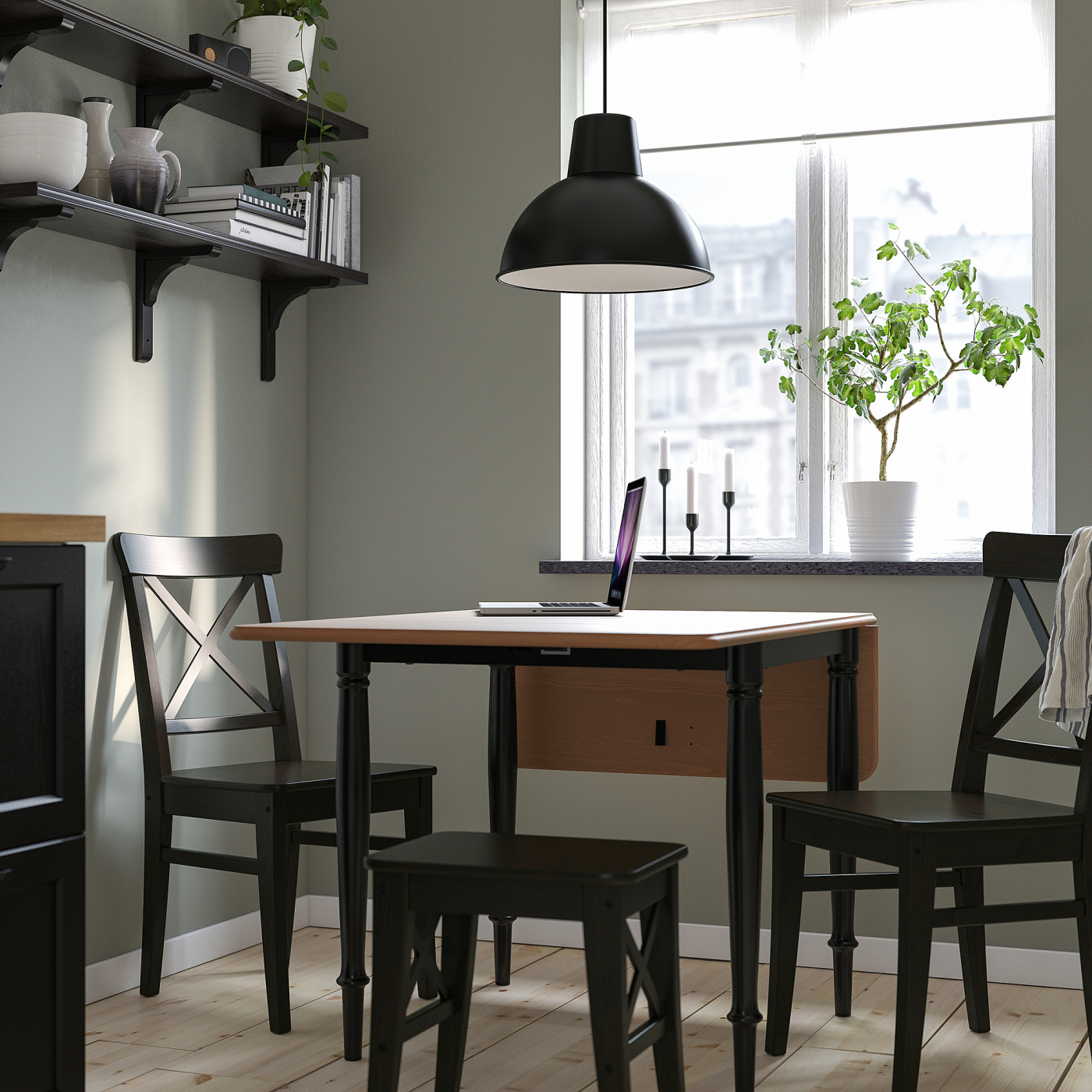 DANDERYD drop-leaf table pine veneer/black - IKEA