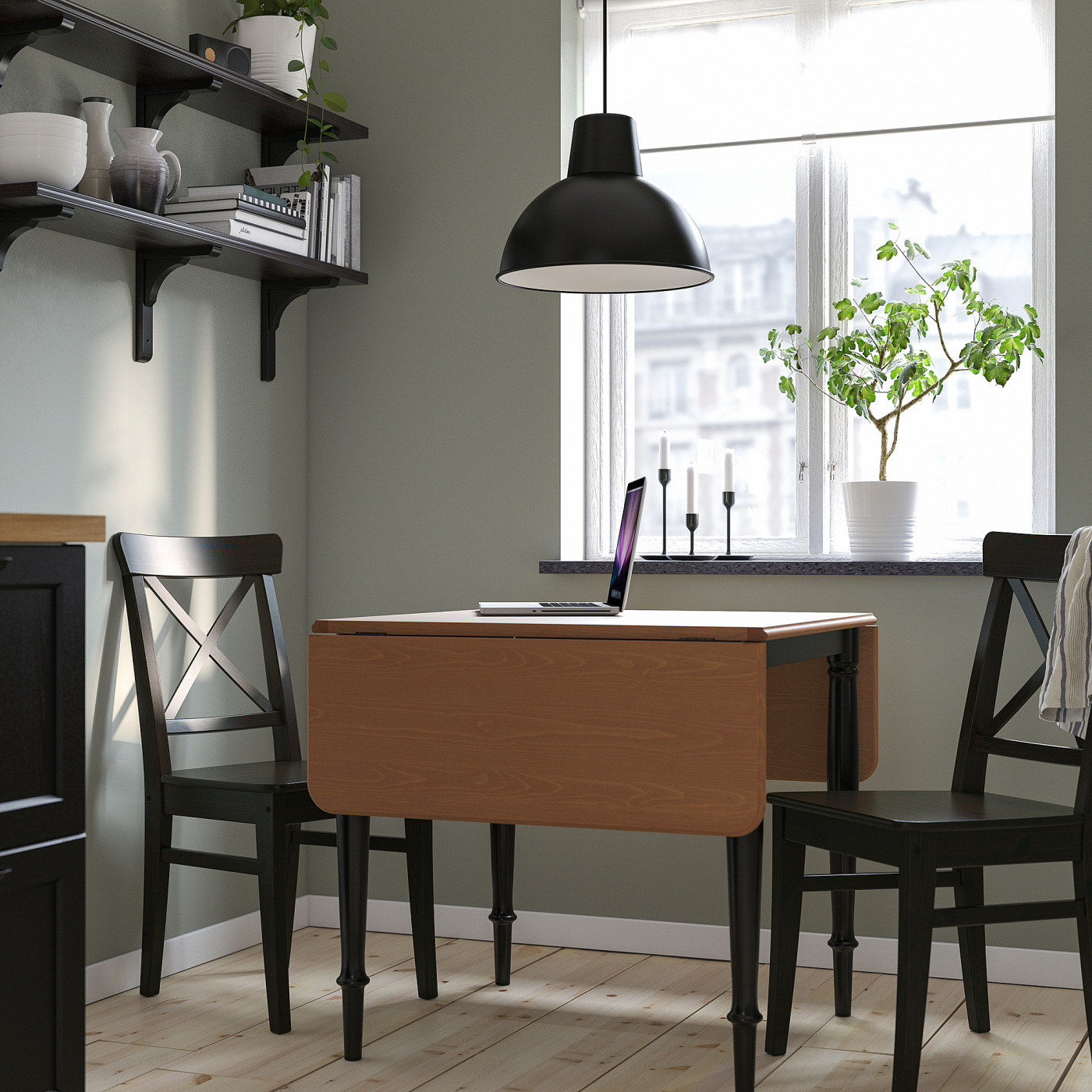 テーブル IKEA DANDERYD drop-leaf table pine veneer/black - IKEA