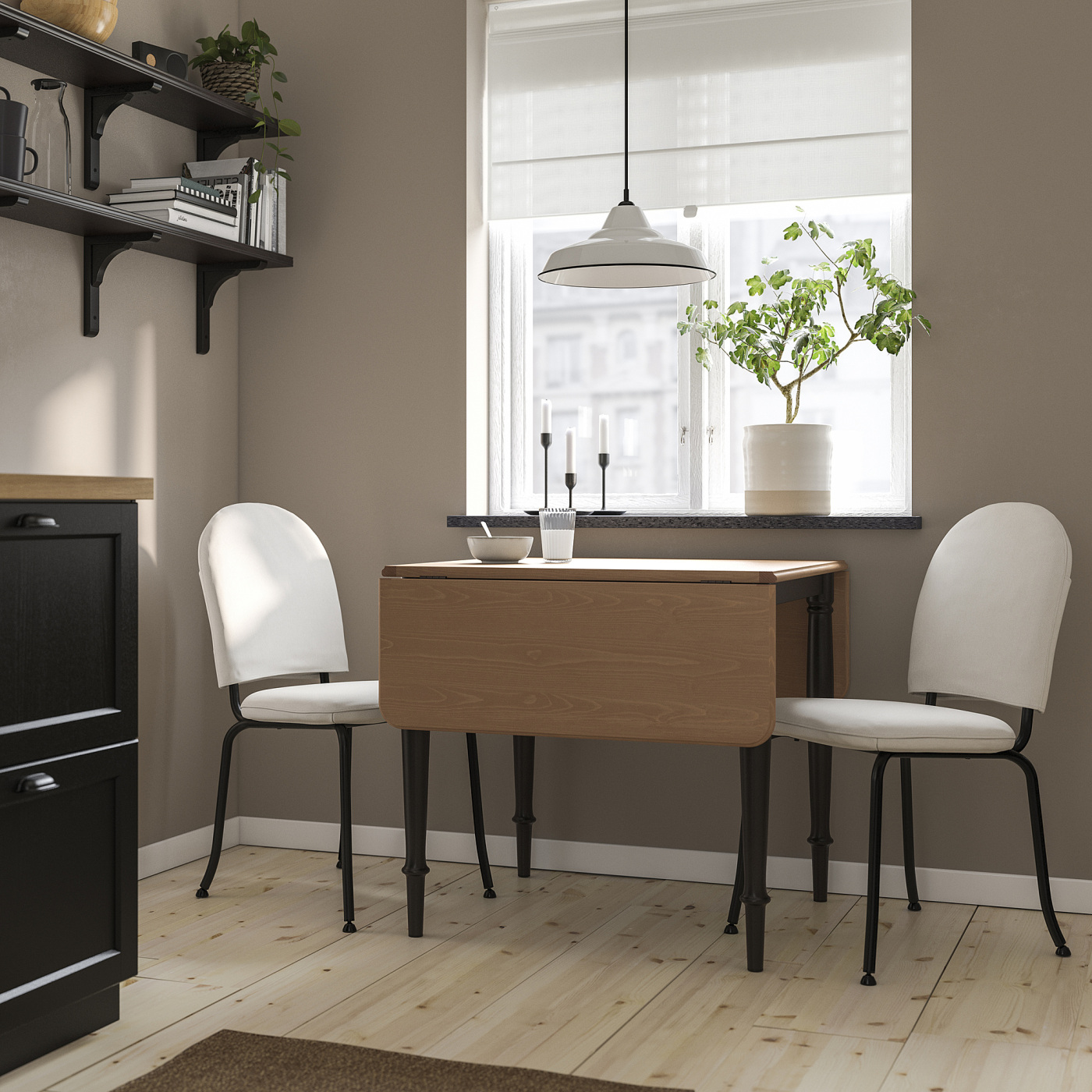 DANDERYD / EBBALYCKE table and 2 chairs pine veneer black/Idekulla