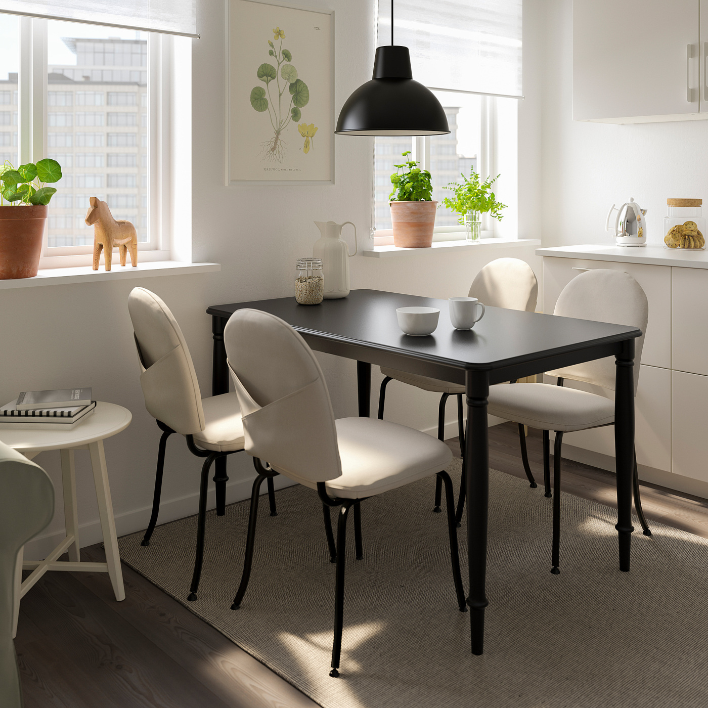 DANDERYD / EBBALYCKE table and 4 chairs black/Idekulla beige - IKEA