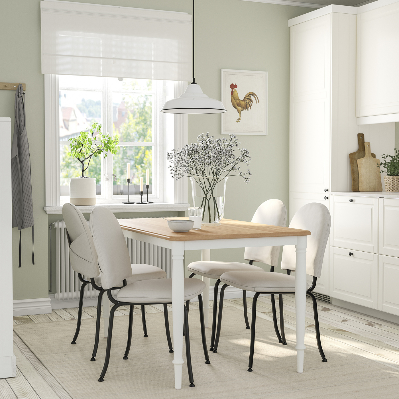 DANDERYD / EBBALYCKE table and 4 chairs oak veneer white/Idekulla