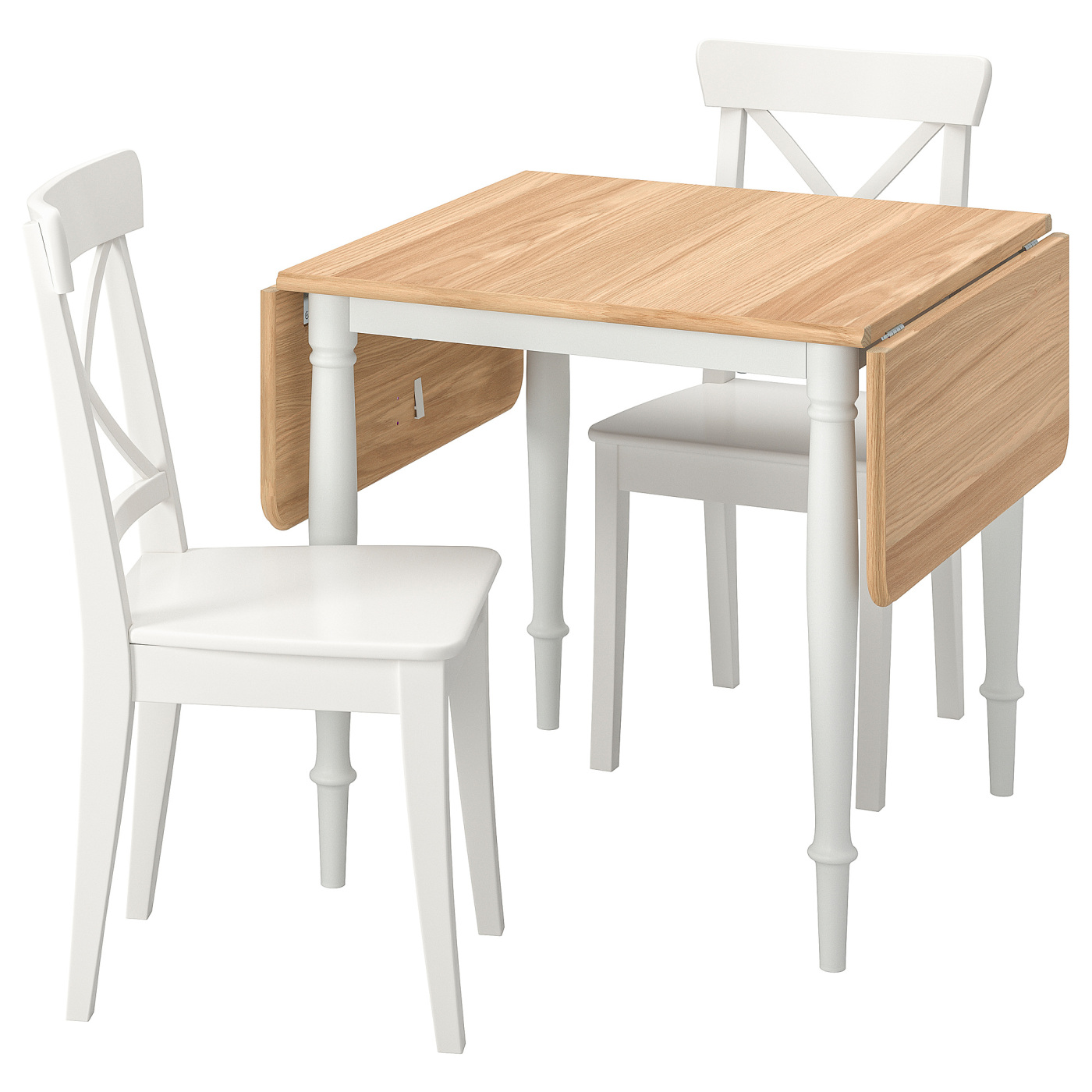 DANDERYD / INGOLF table and 2 chairs oak veneer white/white - IKEA
