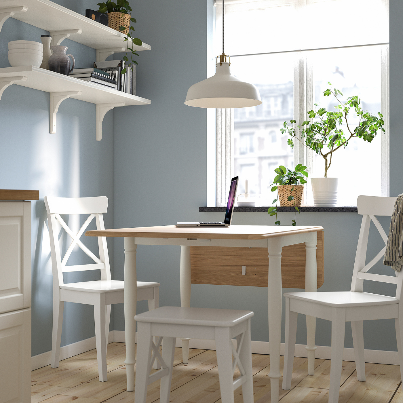DANDERYD / INGOLF table and 2 chairs oak veneer white/white - IKEA