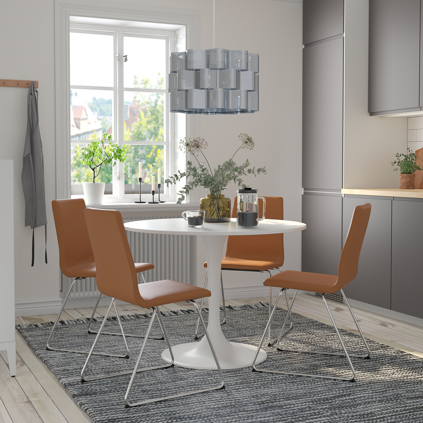 DOCKSTA / LILLÅNÄS table and 4 chairs white/chrome-plated Bomstad