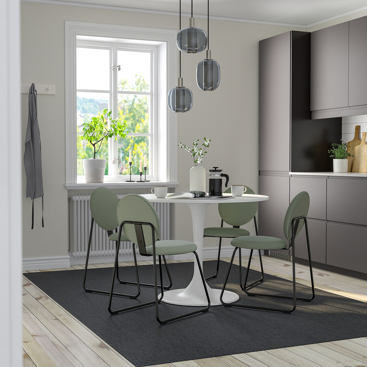 DOCKSTA / MÅNHULT table and 4 chairs white white/Hakebo grey DOCKSTA / MÅNHULT table and 4 chairs white white/Hakebo grey