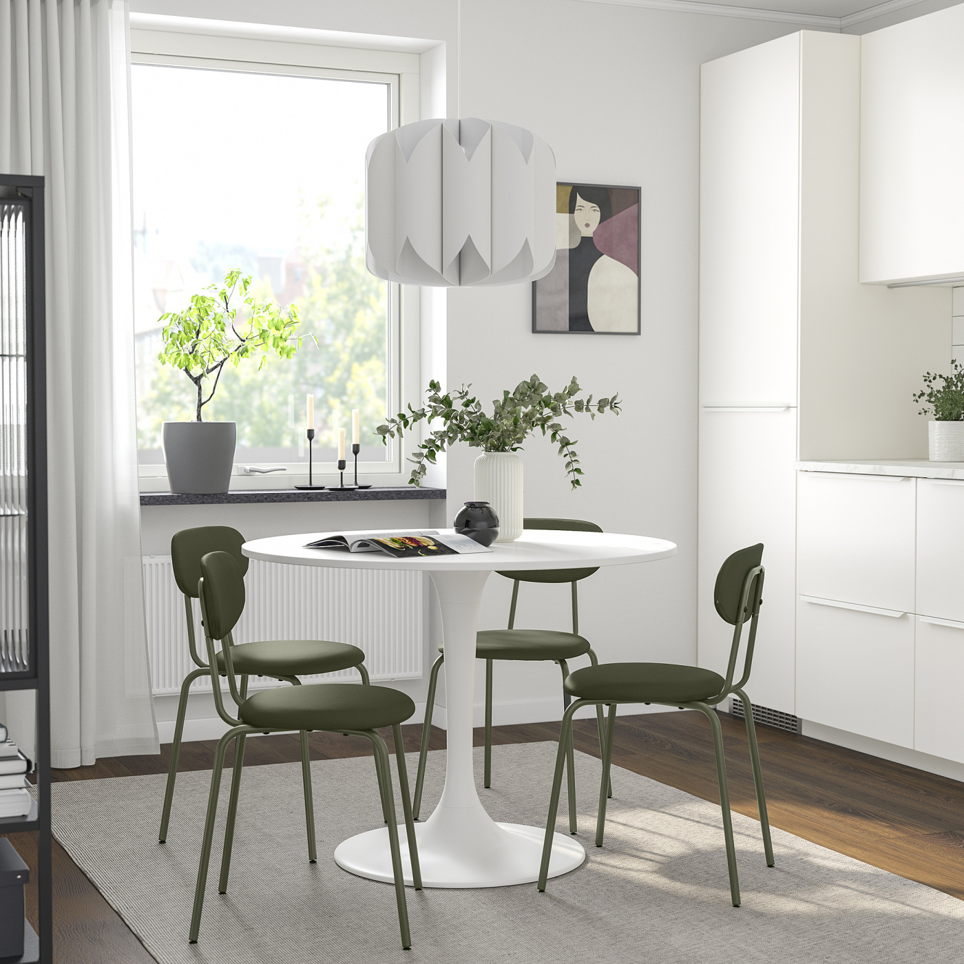 DOCKSTA / ÖSTANÖ table and 4 chairs white white/Remmarn deep green