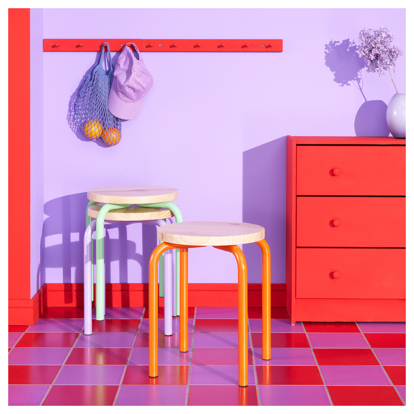 DOMSTEN stool orange/pine - IKEA