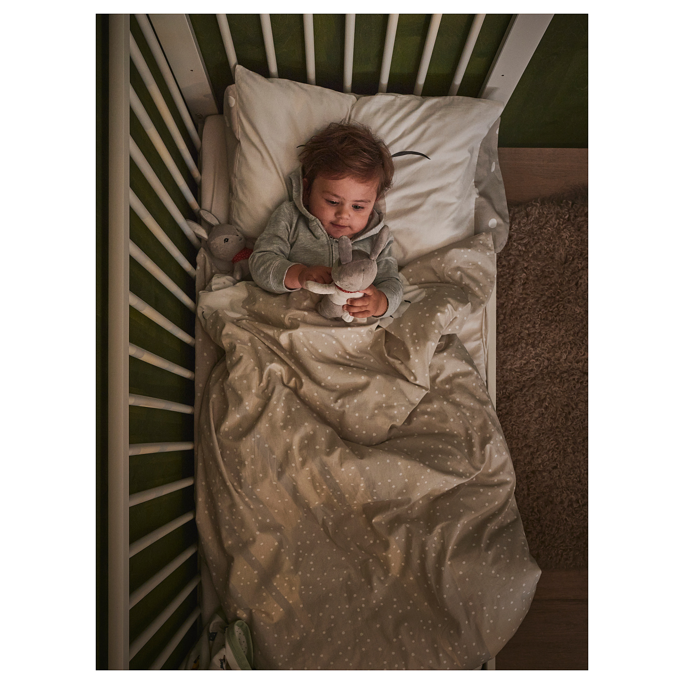 DRÖMSLOTT 3-piece bedlinen set for cot puppy pattern/beige - IKEA