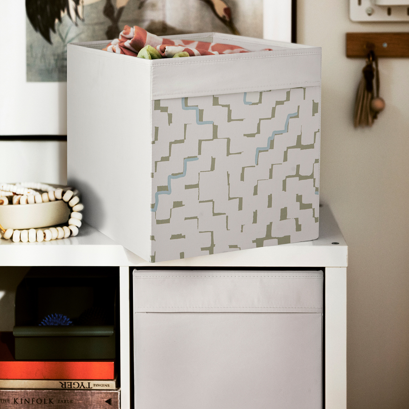 DRÖNA box beige/patterned turquoise - IKEA