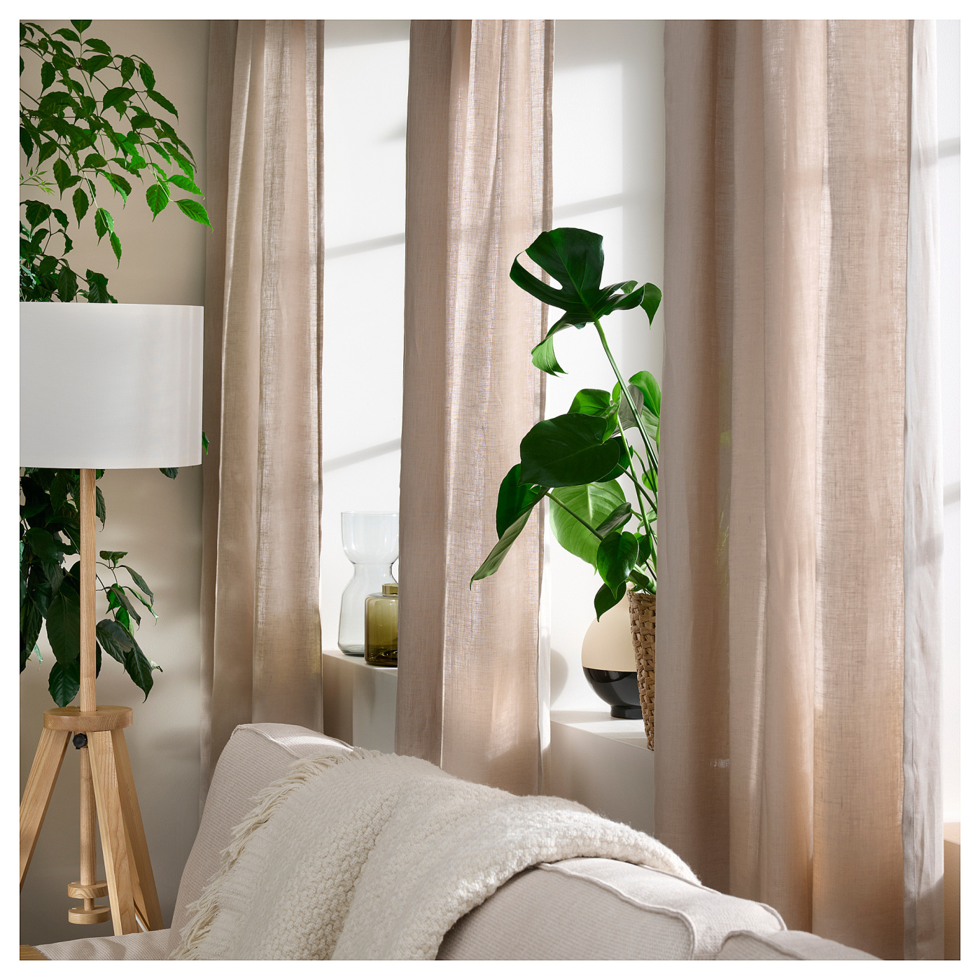 IKEA ディトーグ DYTÅG curtains, 1 pair beige/with heading tape - IKEA