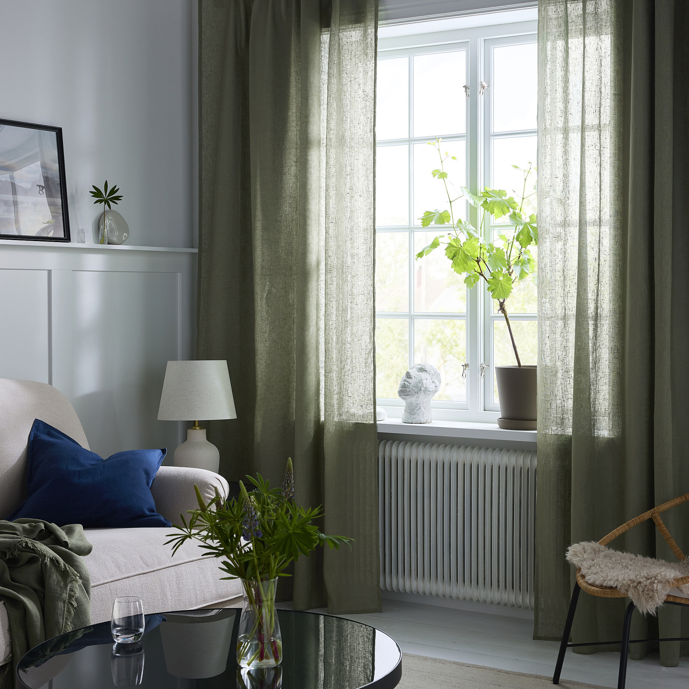 DYTÅG curtains, 1 pair grey-green/with heading tape - IKEA