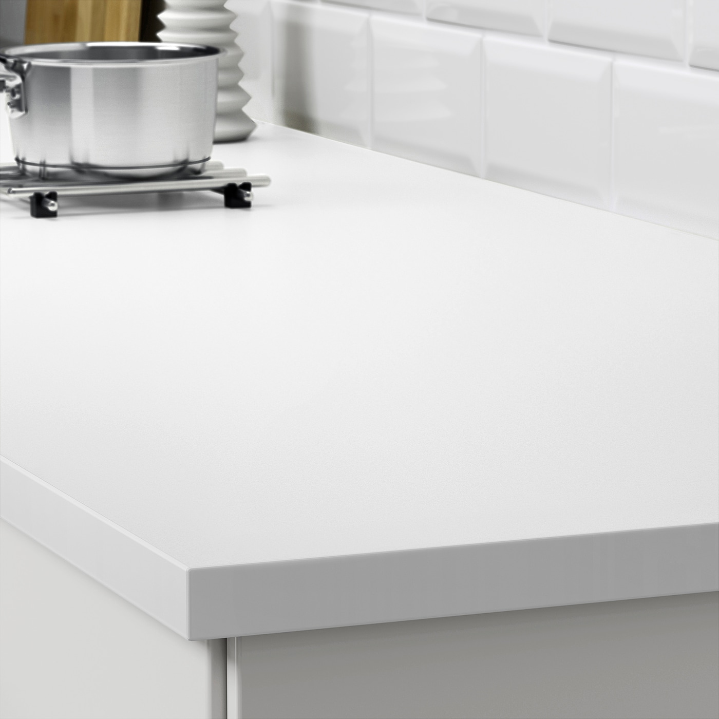 EKBACKEN worktop, double-sided with white edge light grey EKBACKEN worktop, double-sided with white edge light grey