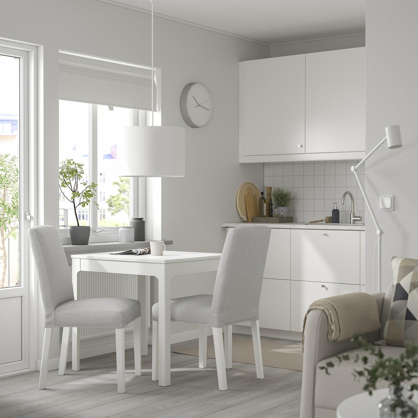 EKEDALEN / BERGMUND table and 2 chairs white/Orrsta light grey