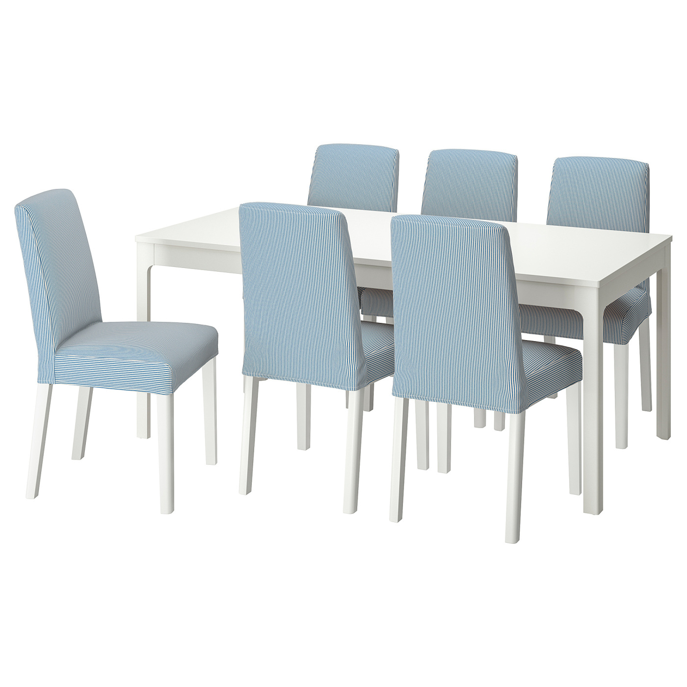 EKEDALEN / BERGMUND table and 6 chairs white/Rommele dark blue