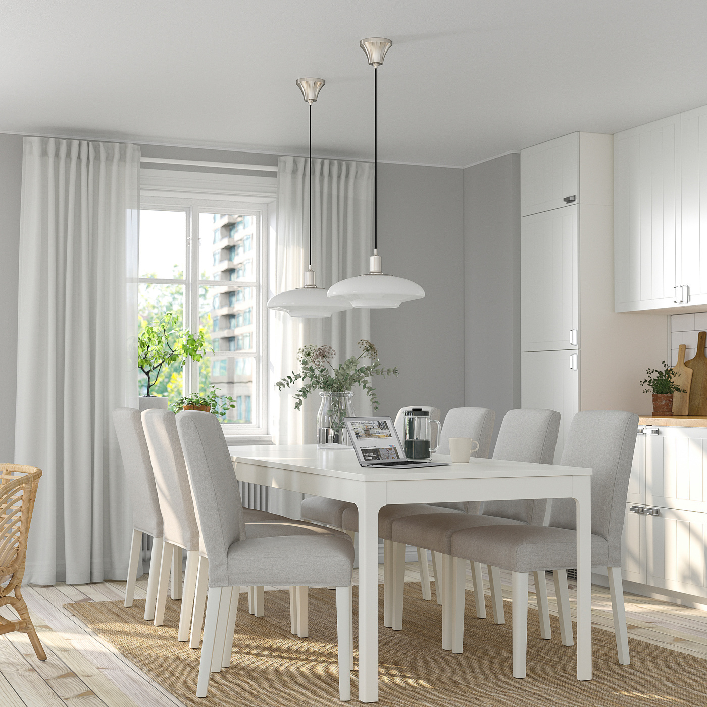 EKEDALEN / BERGMUND table and 8 chairs white white/Orrsta light