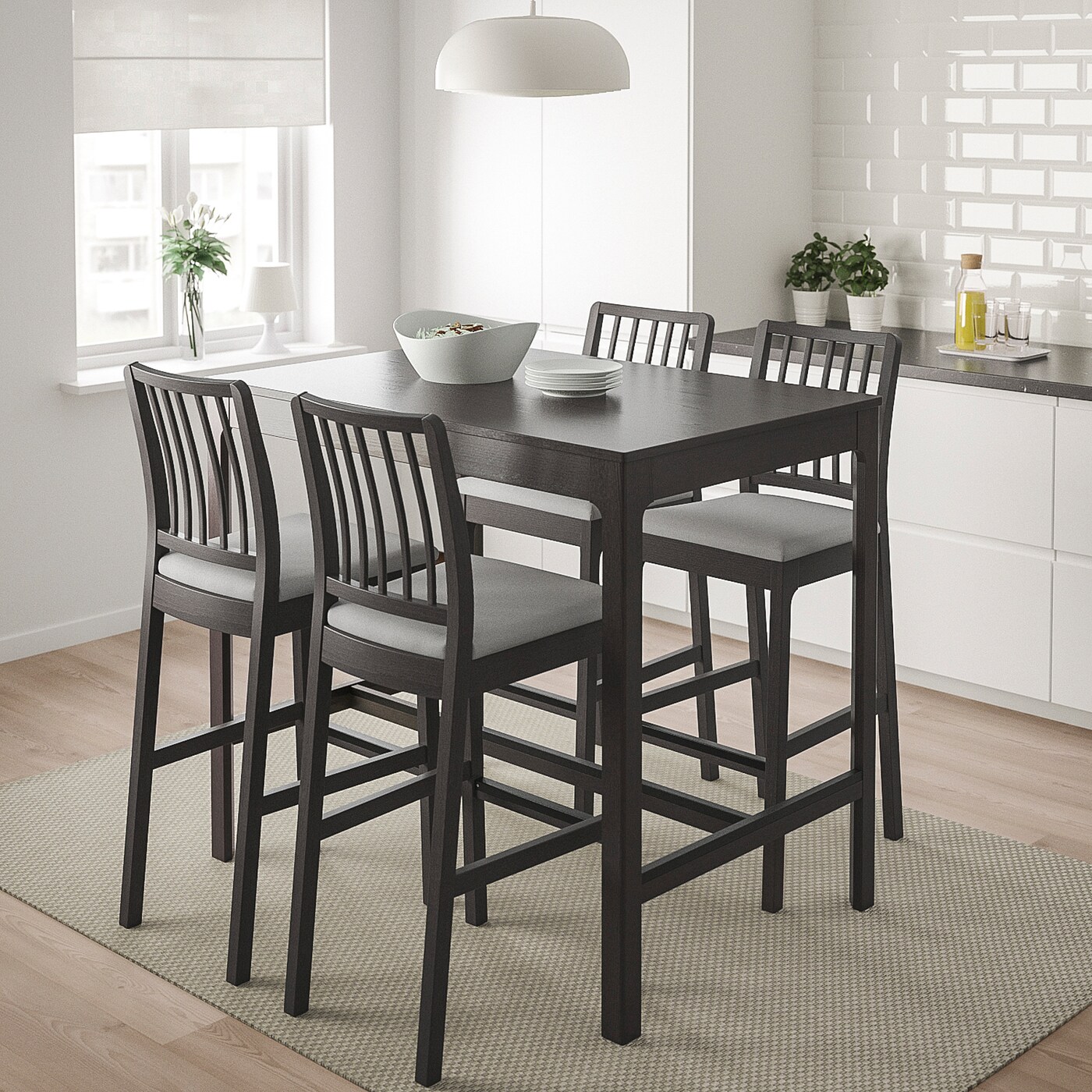 EKEDALEN EKEDALEN bar table and 4 bar stools dark brown Orrsta light grey IKEA