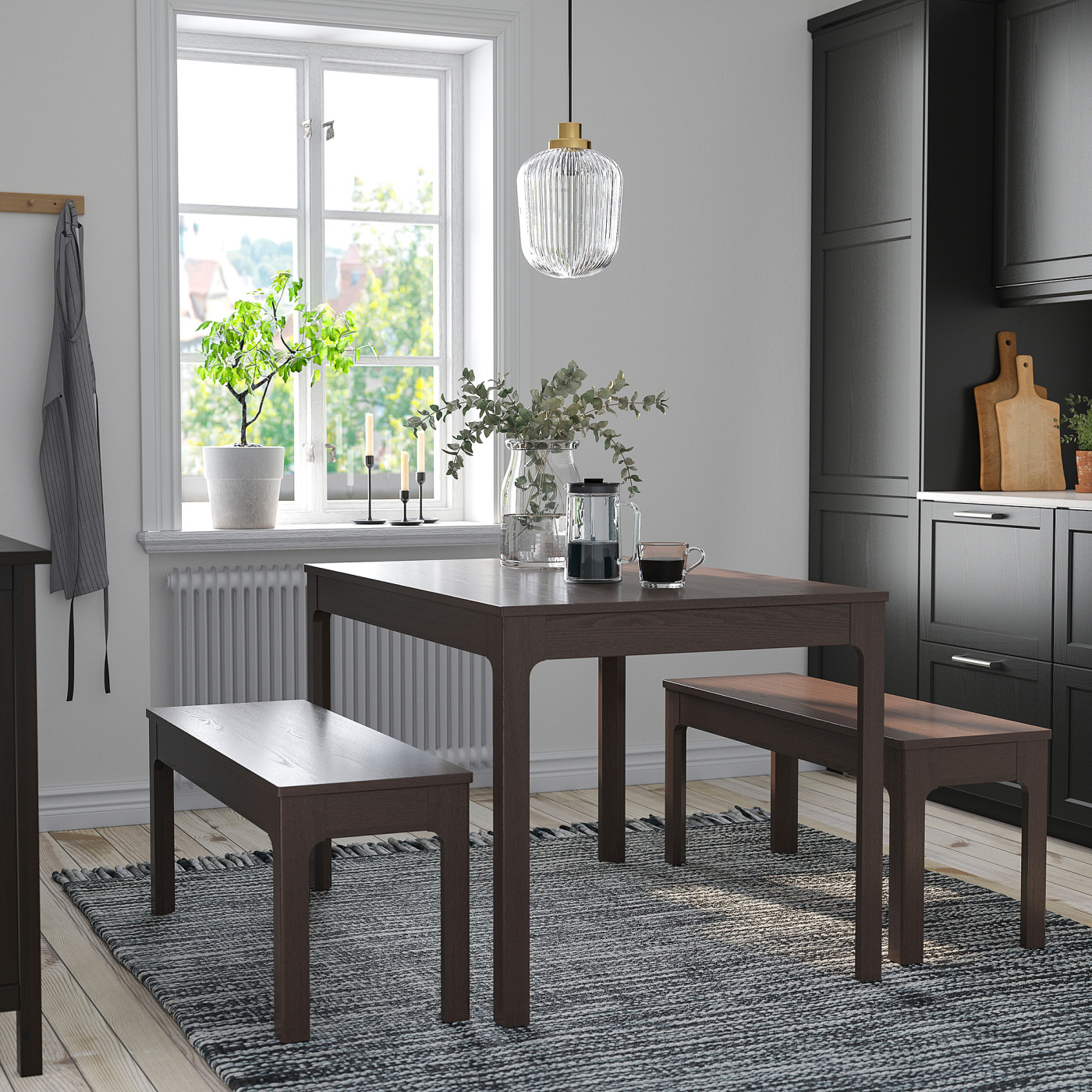 EKEDALEN / EKEDALEN table and 2 benches dark brown/dark brown - IKEA
