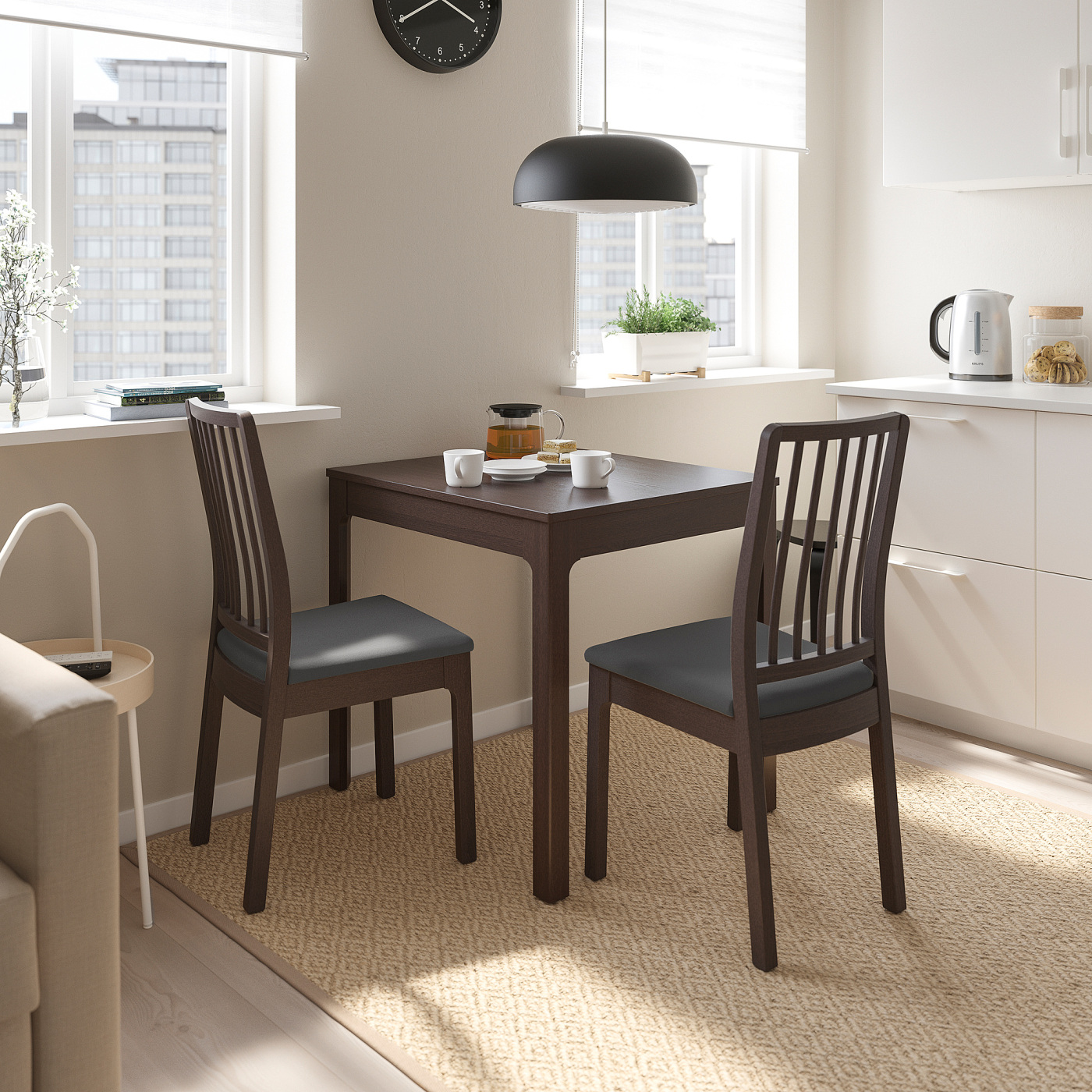 EKEDALEN / EKEDALEN table and 2 chairs dark brown/Hakebo dark grey