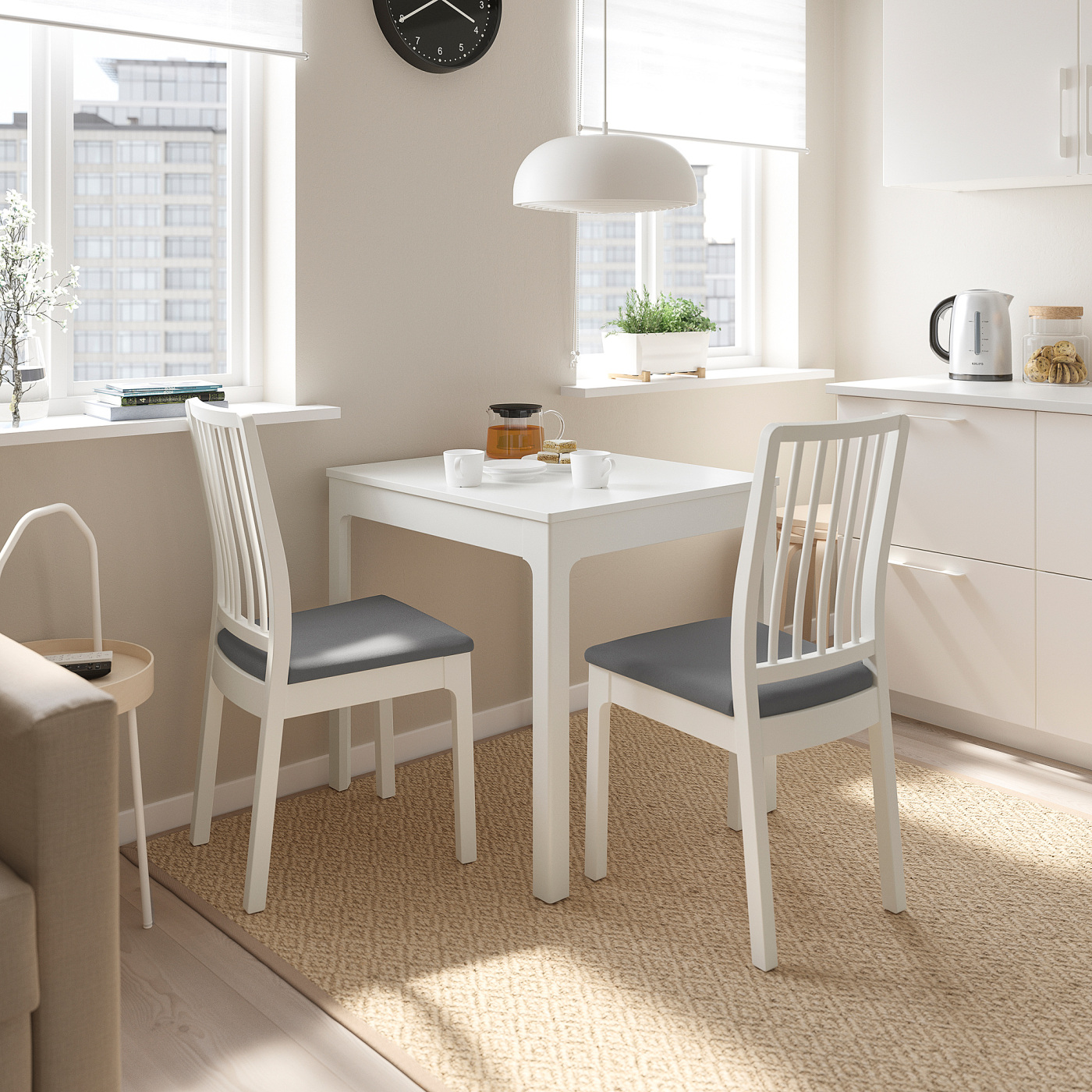 EKEDALEN / EKEDALEN table and 2 chairs white/Hakebo dark grey - IKEA