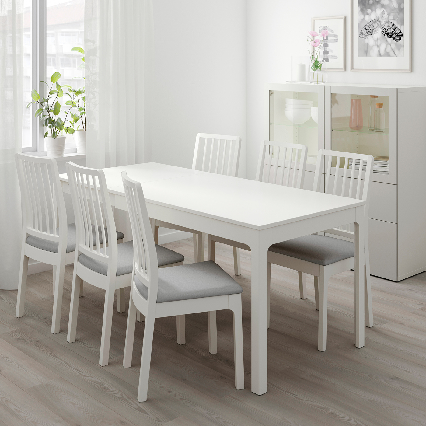 EKEDALEN / EKEDALEN table and 4 chairs white/Orrsta light grey - IKEA