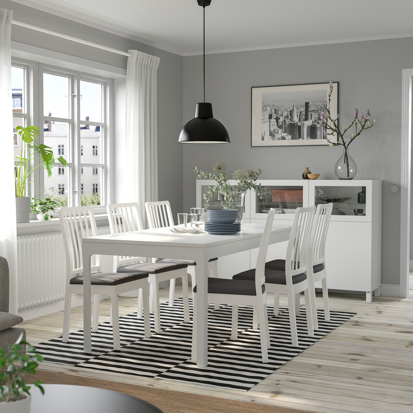 EKEDALEN / EKEDALEN table and 6 chairs white/Hakebo dark grey - IKEA