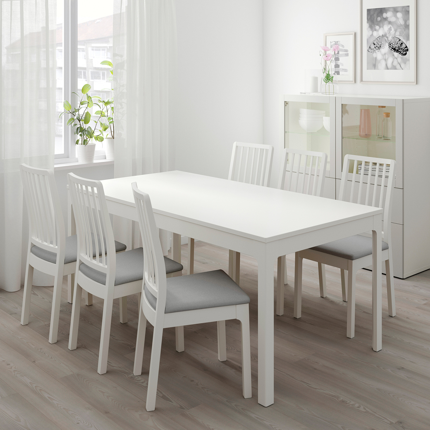 EKEDALEN / EKEDALEN table and 6 chairs white/Orrsta light grey - IKEA