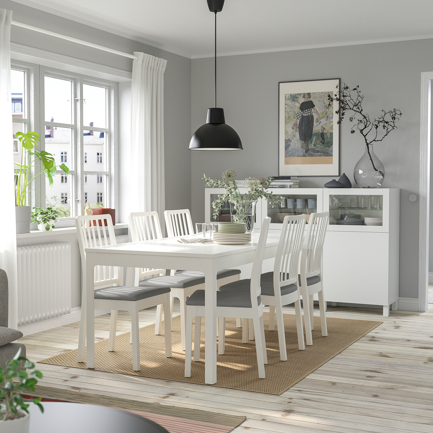 EKEDALEN / EKEDALEN table and 6 chairs white white/Orrsta light