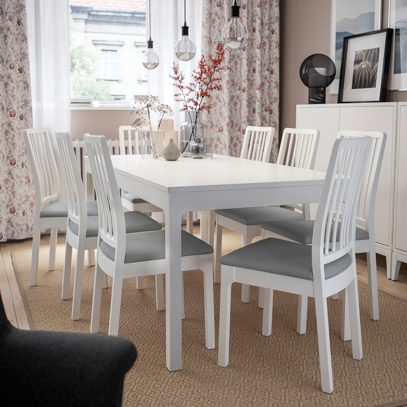 EKEDALEN / EKEDALEN table and 8 chairs white white/Orrsta light