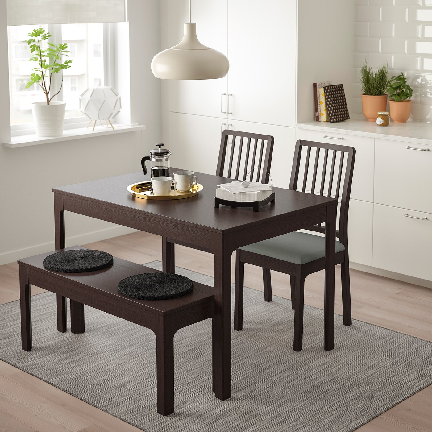 EKEDALEN / EKEDALEN table with 2 chairs and bench dark brown