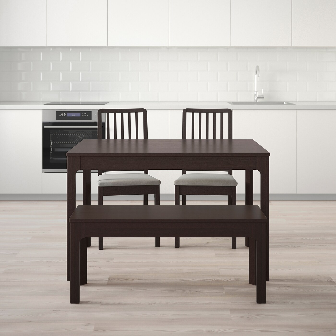 EKEDALEN / EKEDALEN table with 2 chairs and bench dark brown