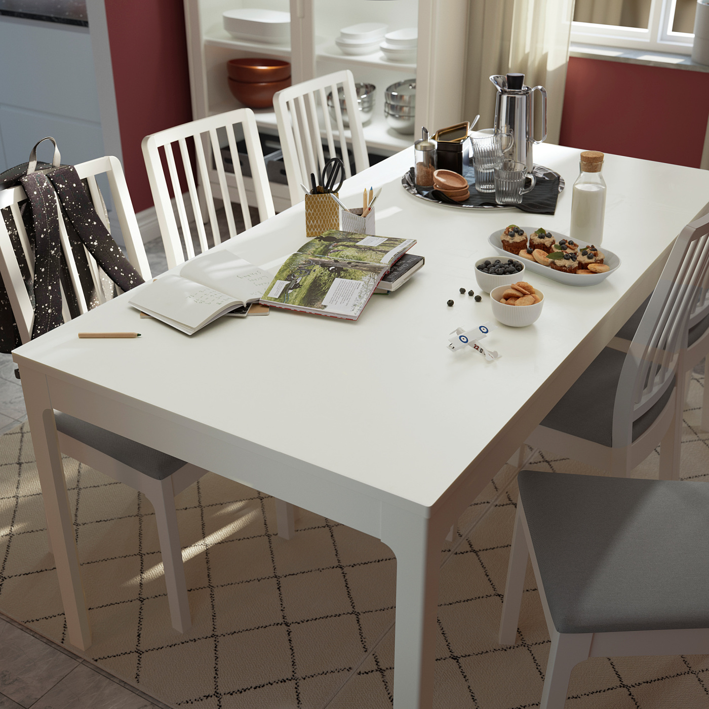 IKEA ダイニングテーブル EKEDALEN 180-240×90 伸長式 EKEDALEN extendable table white - IKEA
