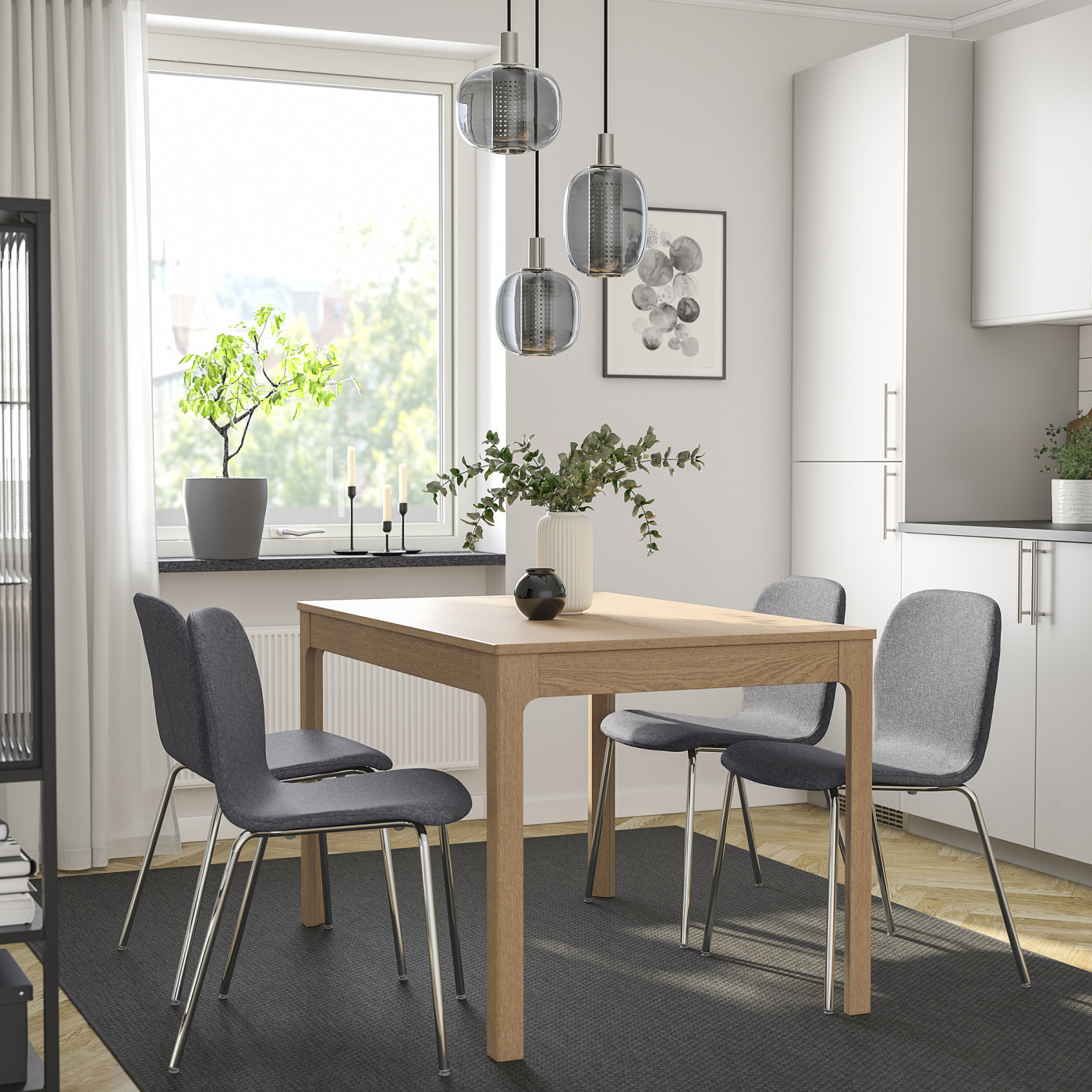 【即発送可】IKEA KARLPETTER ダイニングチェア　4脚セット EKEDALEN / KARLPETTER table and 4 chairs oak/Gunnared medium grey