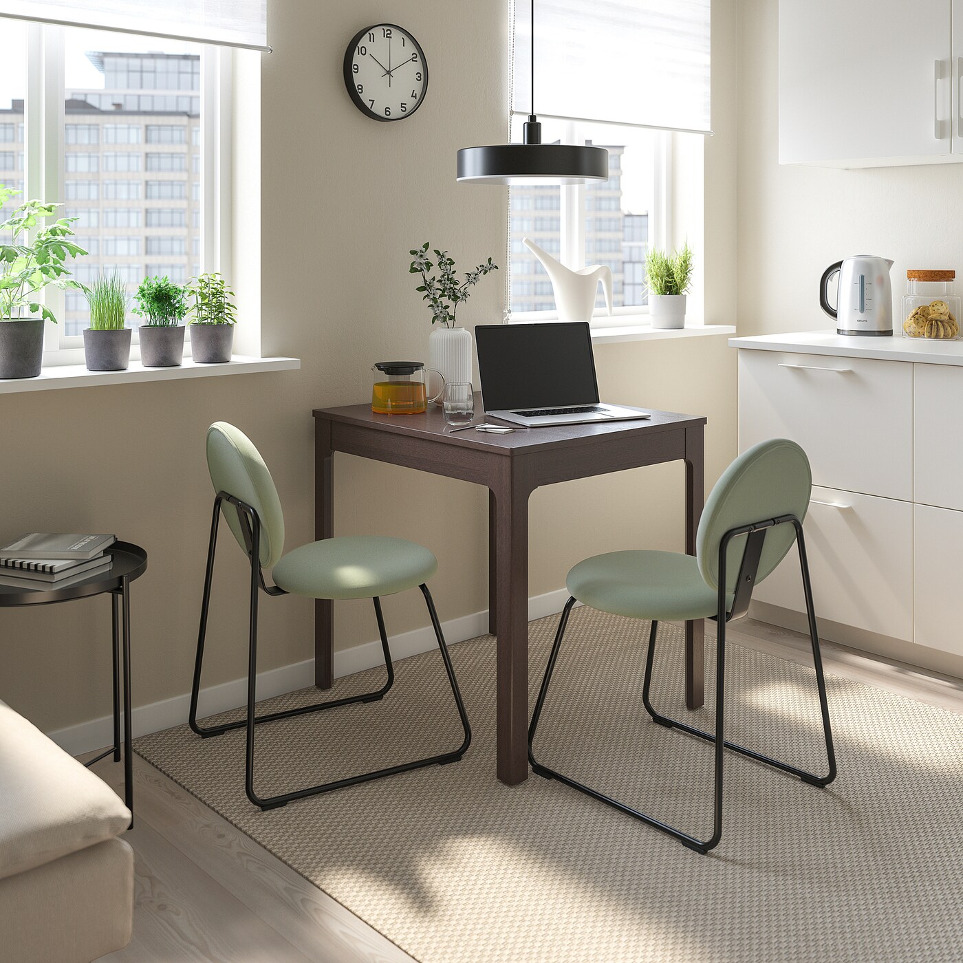 EKEDALEN / MÅNHULT table and 2 chairs dark brown/Hakebo grey