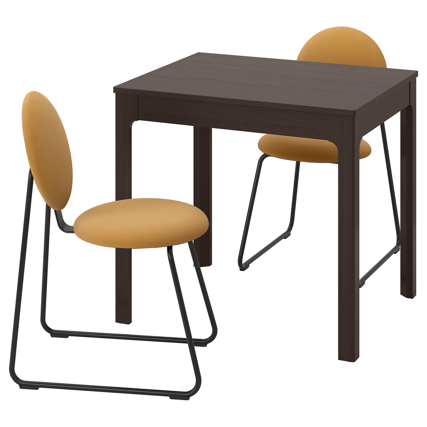 EKEDALEN / MÅNHULT table and 2 chairs dark brown/Hakebo yellow