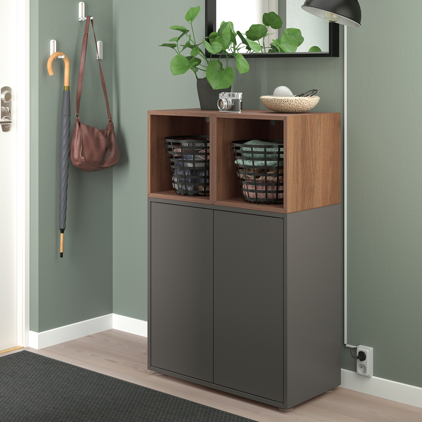EKET cabinet combination with feet dark grey/walnut effect - IKEA