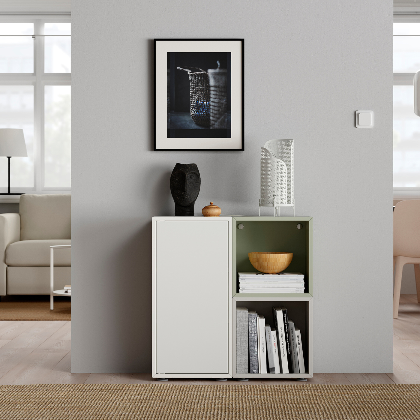 EKET cabinet combination with feet white/grey/light green - IKEA