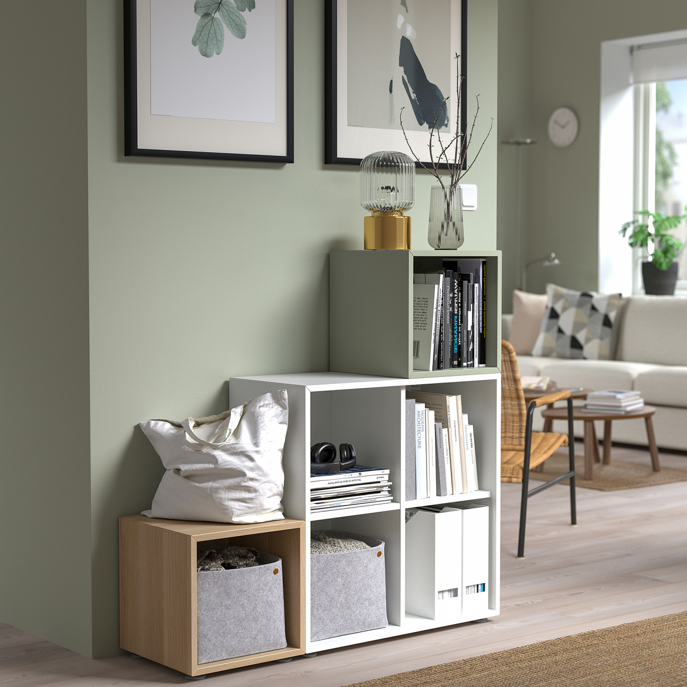 EKET cabinet combination with feet white/light green/white stained