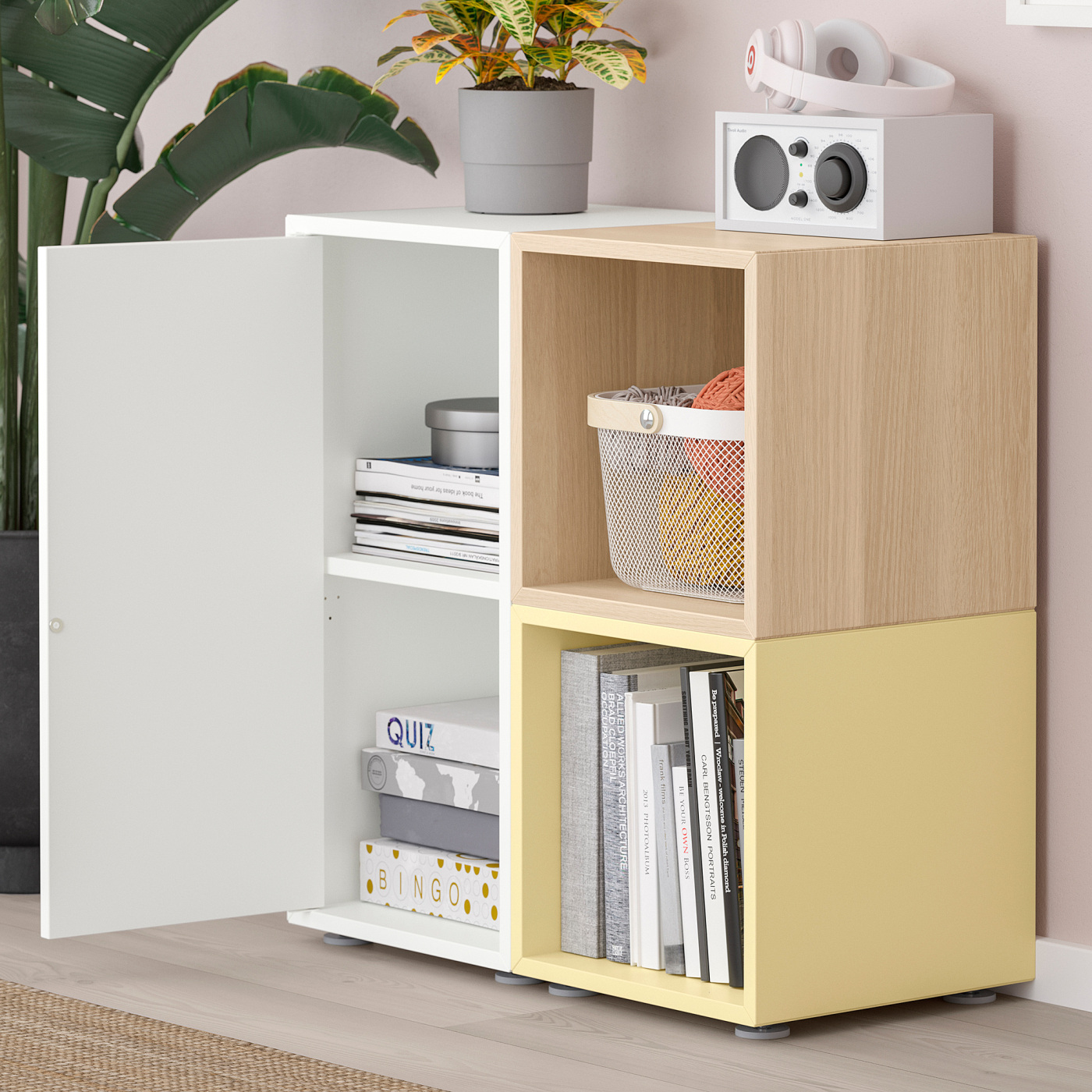 EKET cabinet combination with feet white/stained oak effect pale