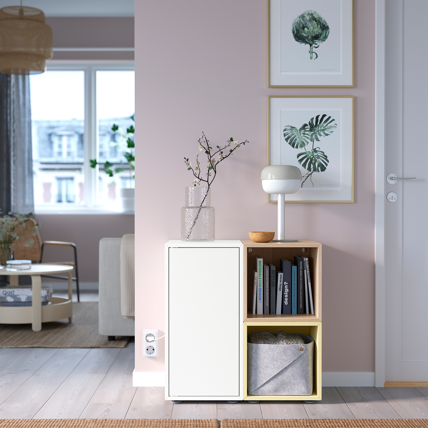 EKET cabinet combination with feet white/stained oak effect pale