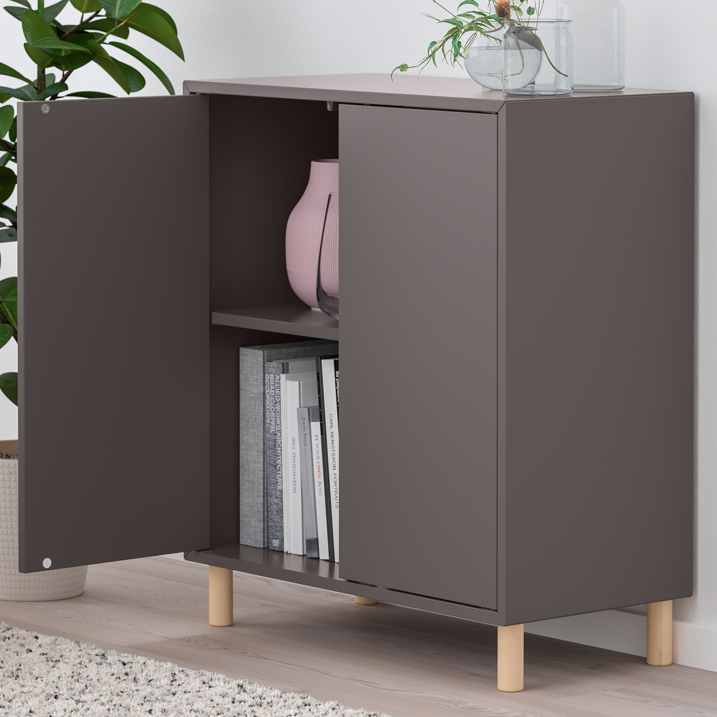 EKET cabinet combination with legs dark grey/wood - IKEA