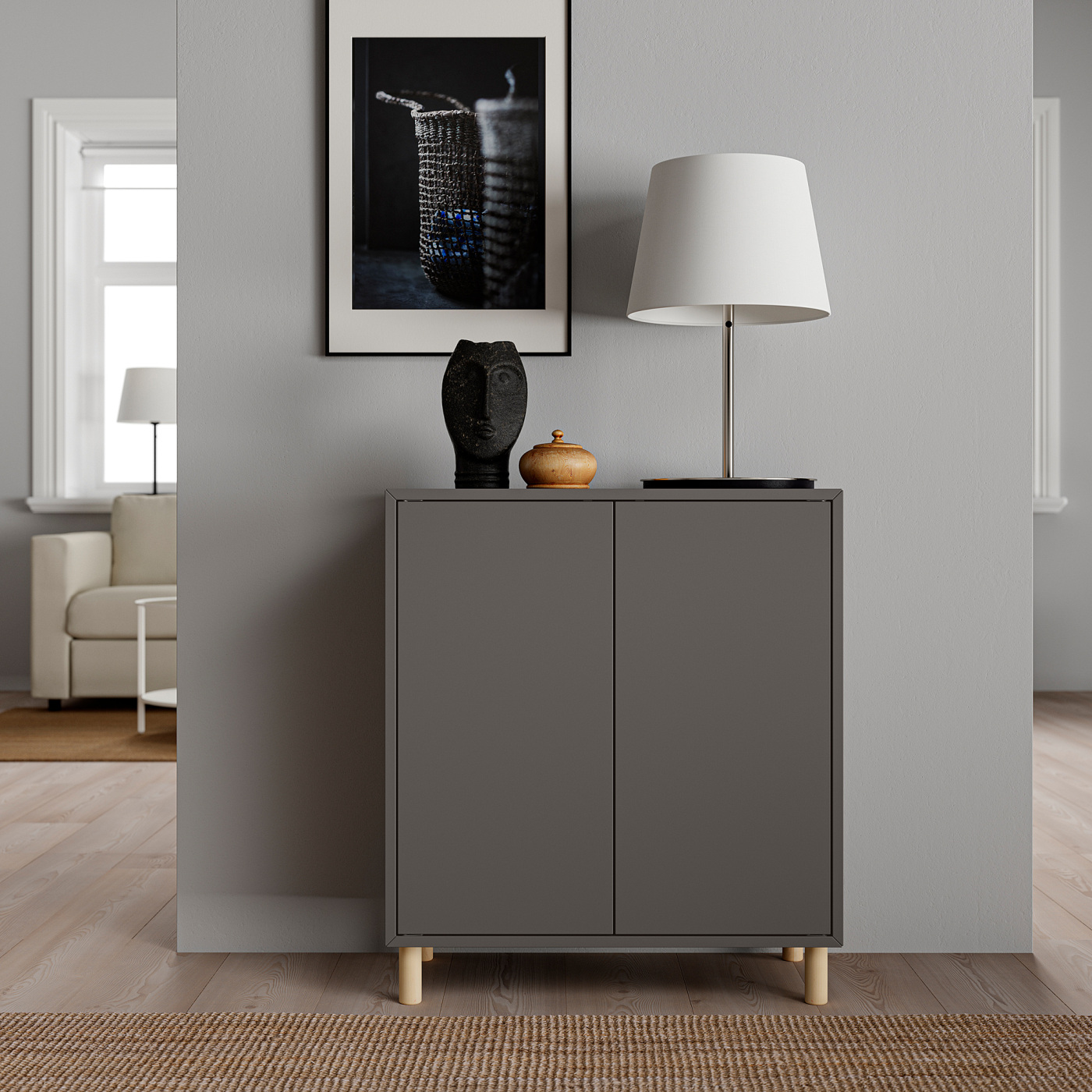 EKET cabinet combination with legs dark grey/wood - IKEA
