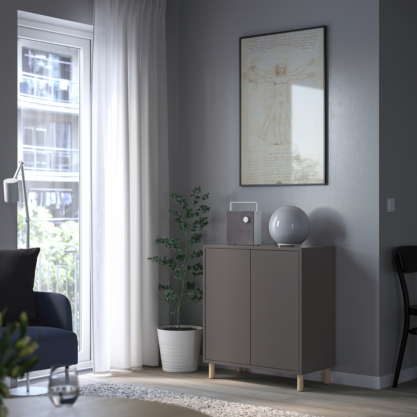 EKET cabinet combination with legs dark grey/wood - IKEA